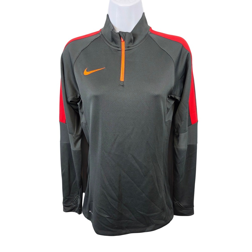 Nike Dri Fit Quarter Zip Long Sleeve Pullover Gray Orange Soccer XS /A14